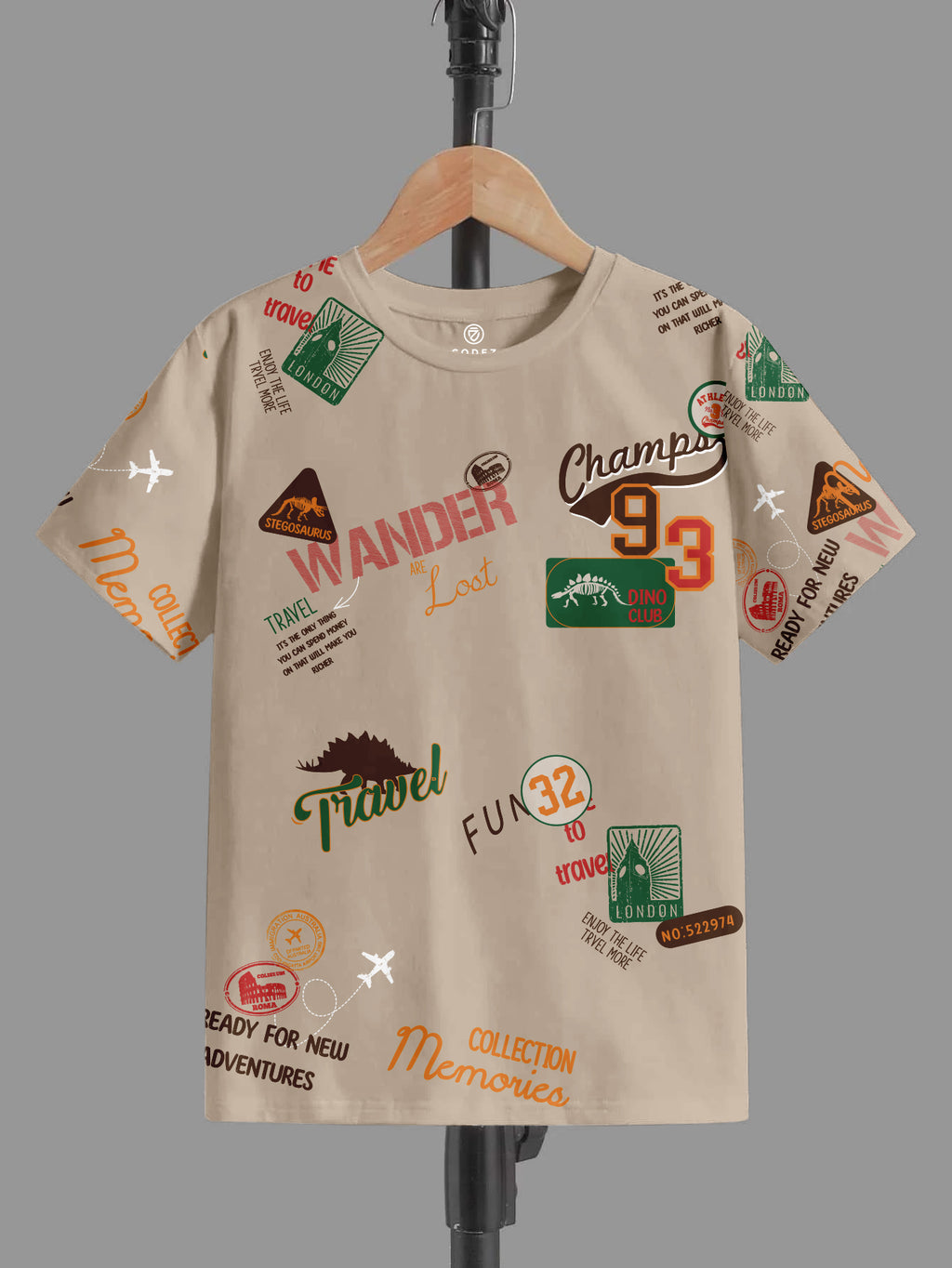 CODEZ Boys Beige-2 Round Neck Printed Tshirts
