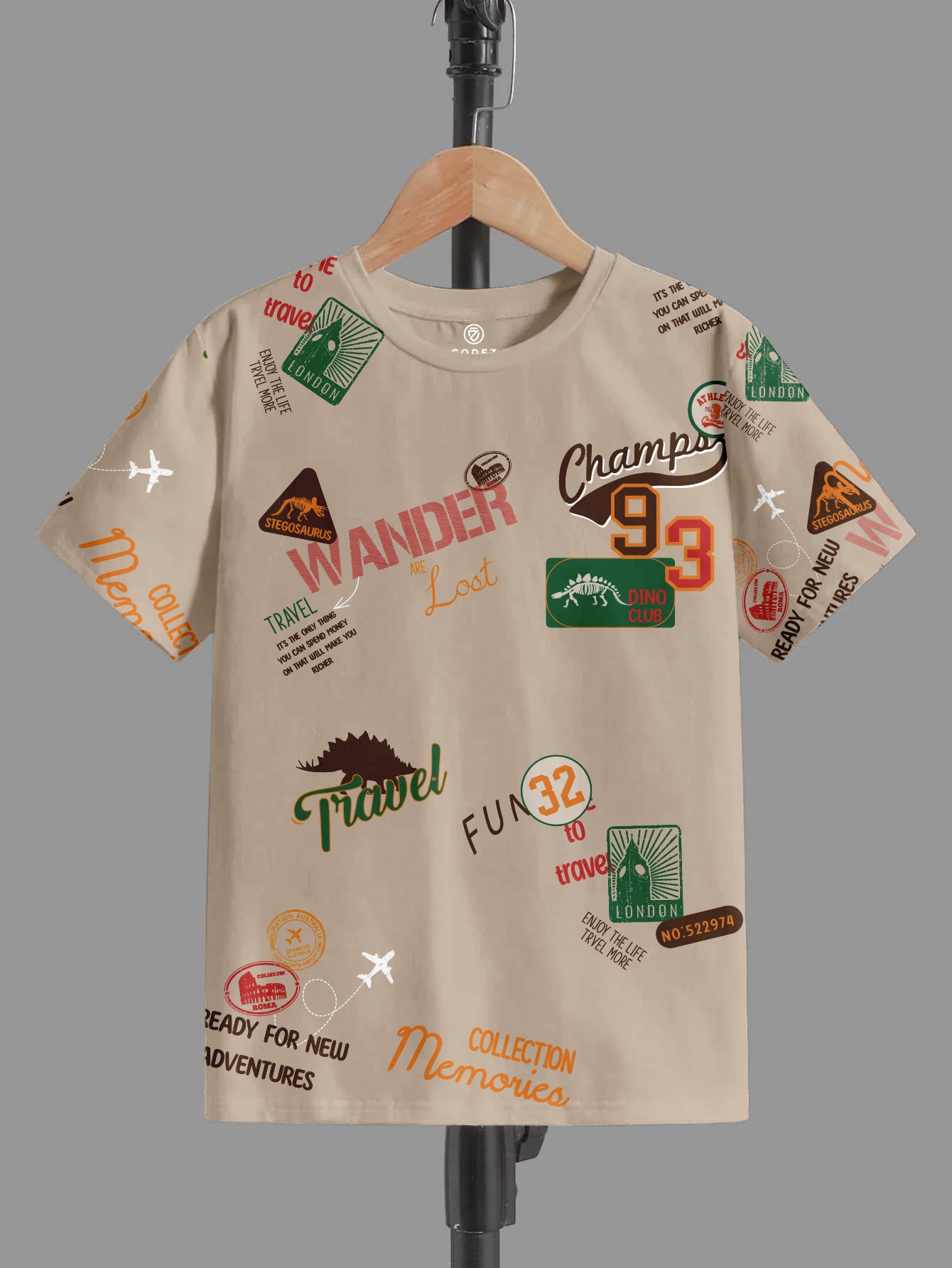 CODEZ Boys Beige-2 Round Neck Printed Tshirts