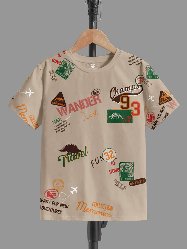 CODEZ Boys Beige-2 Round Neck Printed Tshirts