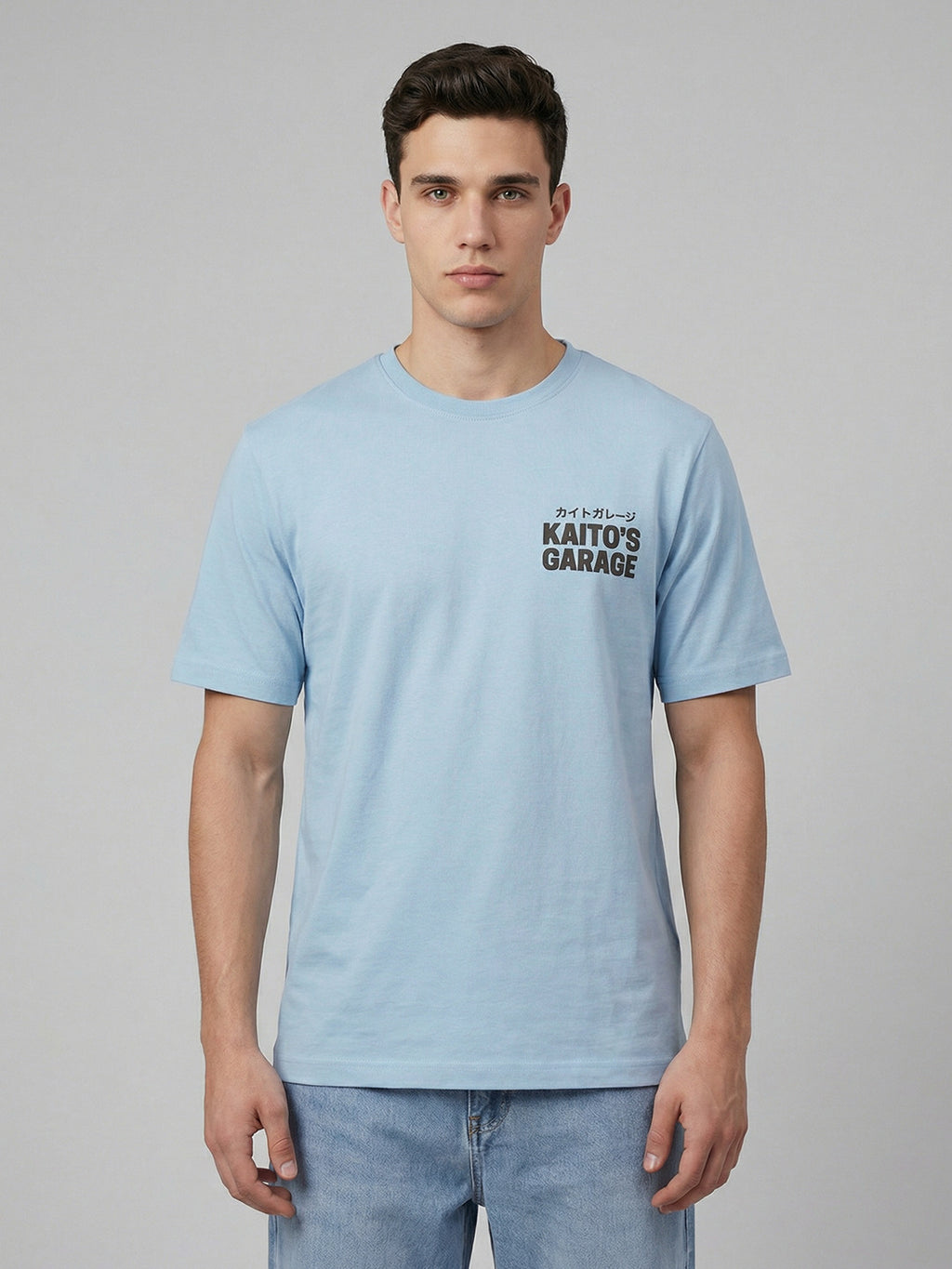 ARDEUR Men Graphic Printed Relaxed Fit Drop Shoulder T-Shirt - Sky Blue