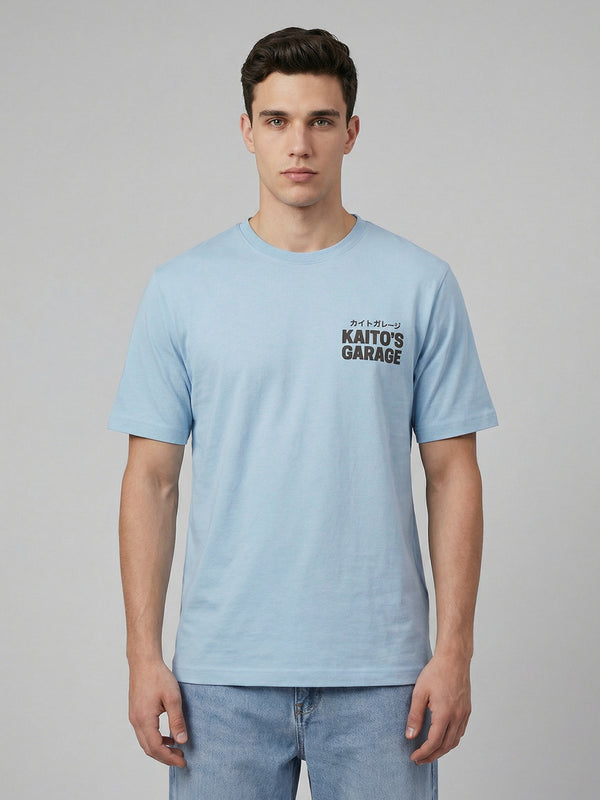 ARDEUR Men Graphic Printed Relaxed Fit Drop Shoulder T-Shirt - Sky Blue