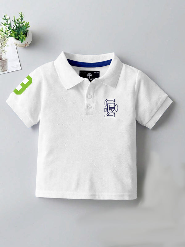 CODEZ Boys White Embroidered Pique Polo Collar T-Shirt