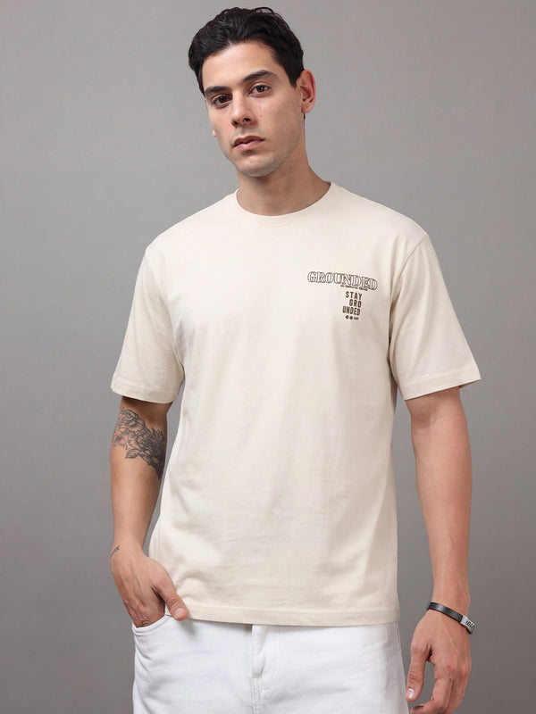 ARDEUR Men Printed Relaxed Fit Drop Shoulder T-Shirt - Off White-3