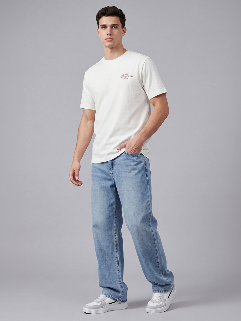 ARDEUR Men Graphic Printed Relaxed Fit Drop Shoulder T-Shirt - Off White-2