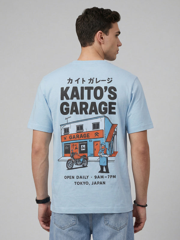 ARDEUR Men Graphic Printed Relaxed Fit Drop Shoulder T-Shirt - Sky Blue