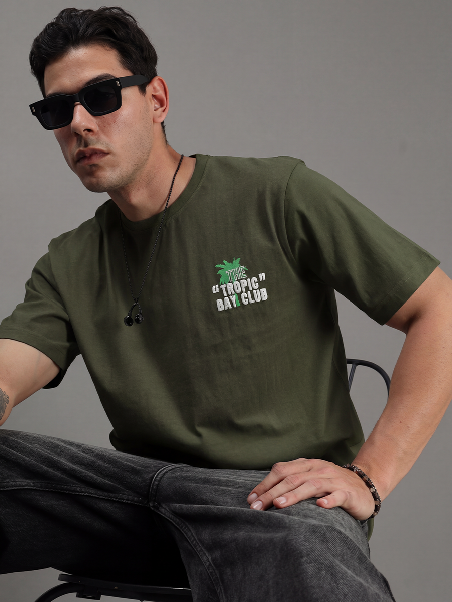 ARDEUR Men Printed Relaxed Fit Drop Shoulder T-Shirt - Bottle Green