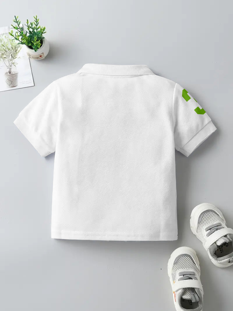 CODEZ Boys White Embroidered Pique Polo Collar T-Shirt