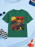 CODEZ Boys Alpine Green Pure Cotton Crunch Monster Graphic Relaxed Fit T-Shirt