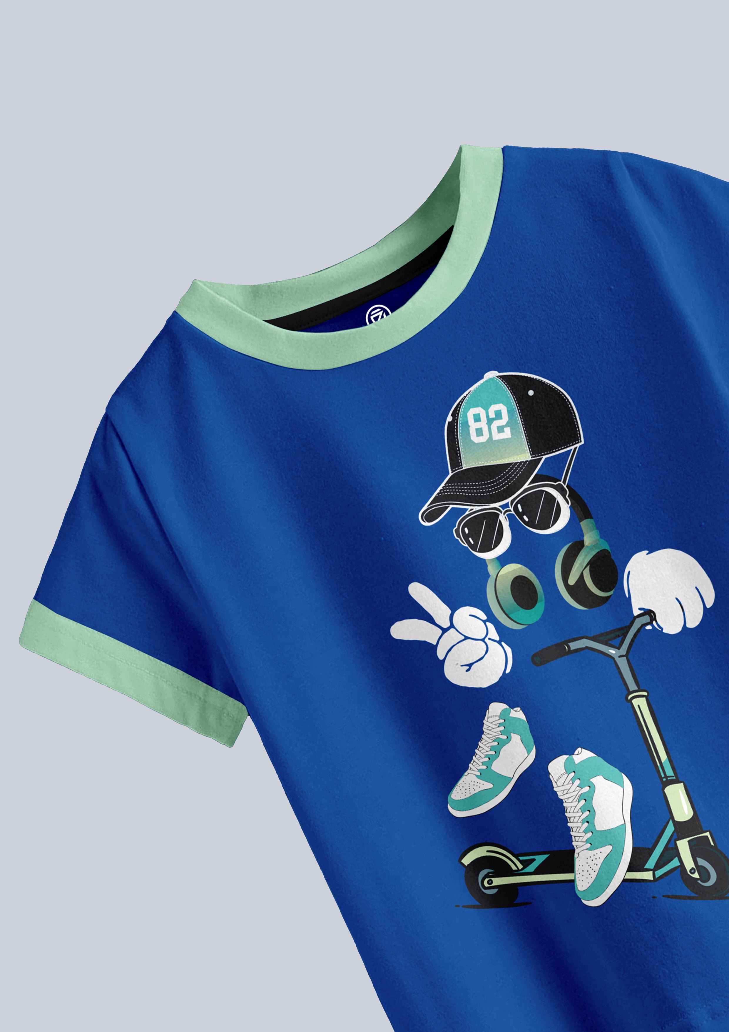 CODEZ Boys Classic Blue Round Neck Printed Tshirts