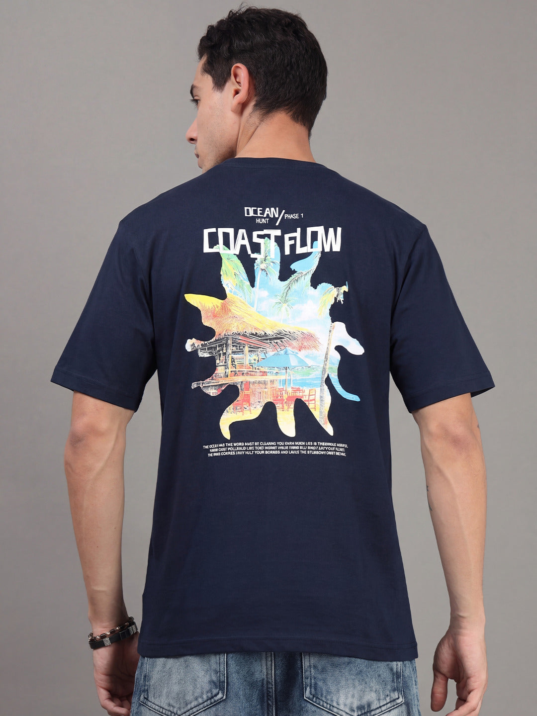 ARDEUR Men Printed Relaxed Fit Drop Shoulder T-Shirt - Navy