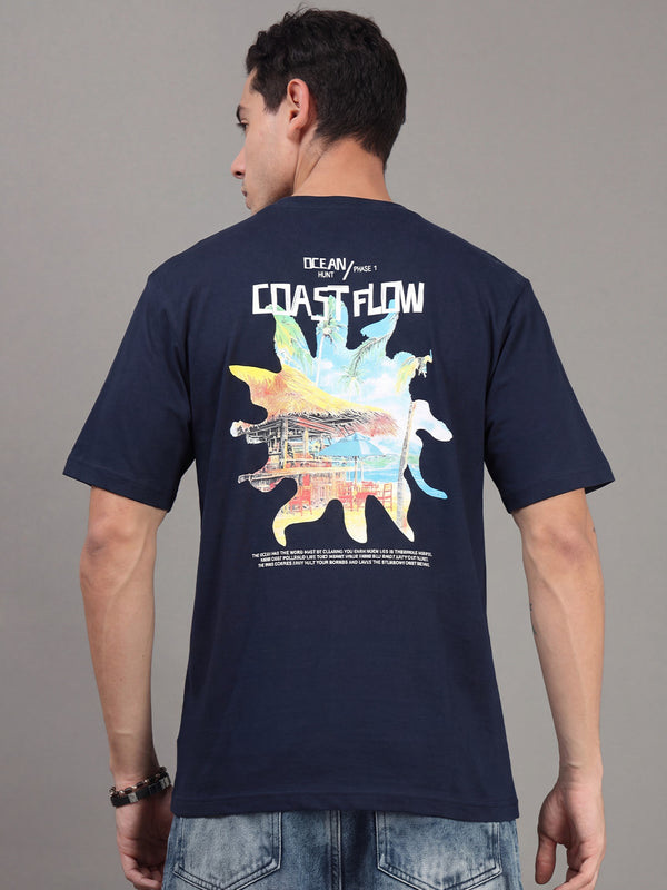 ARDEUR Men Printed Relaxed Fit Drop Shoulder T-Shirt - Navy