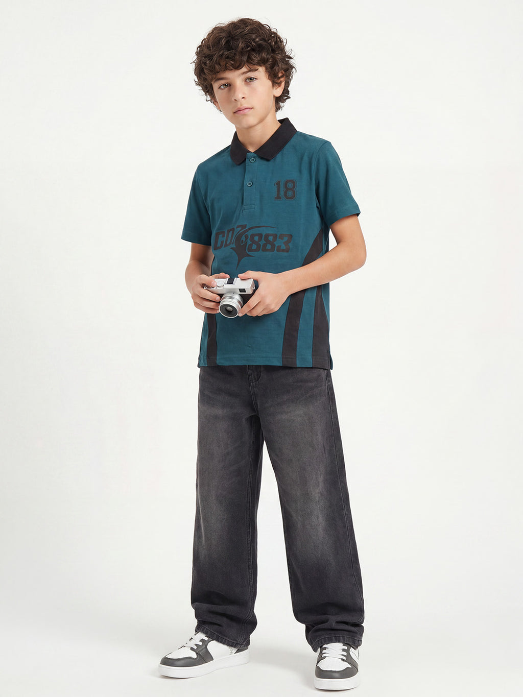 CODEZ Boys Teal Polo Neck Printed Relaxed Fit T-Shirt