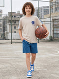 boys oversized t-shirt - CODEZ Boys' Beige Athletic Club Printed Drop Shoulder Cotton T-Shirt, front view