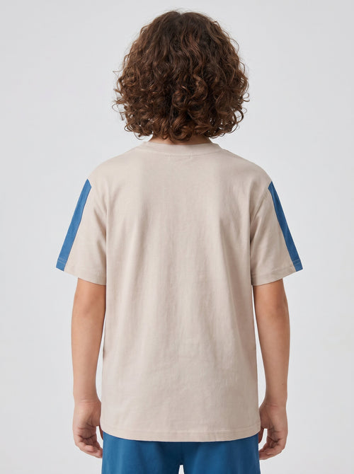 CODEZ Boys Beige Athletic Club Printed Drop Shoulder Cotton T-Shirt