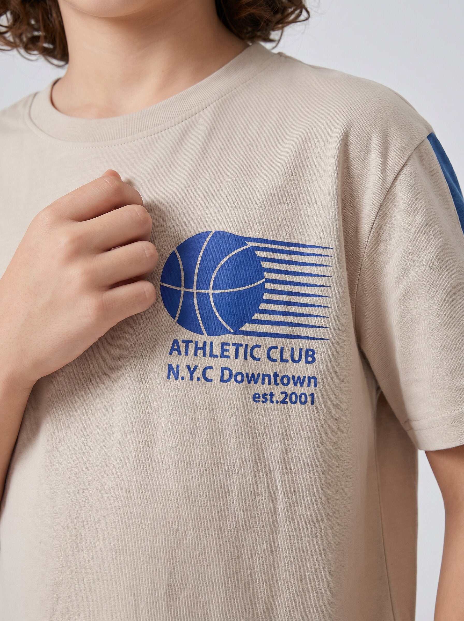 boys oversized t-shirt - CODEZ Boys' Beige Athletic Club Printed Drop Shoulder Cotton T-Shirt, side view