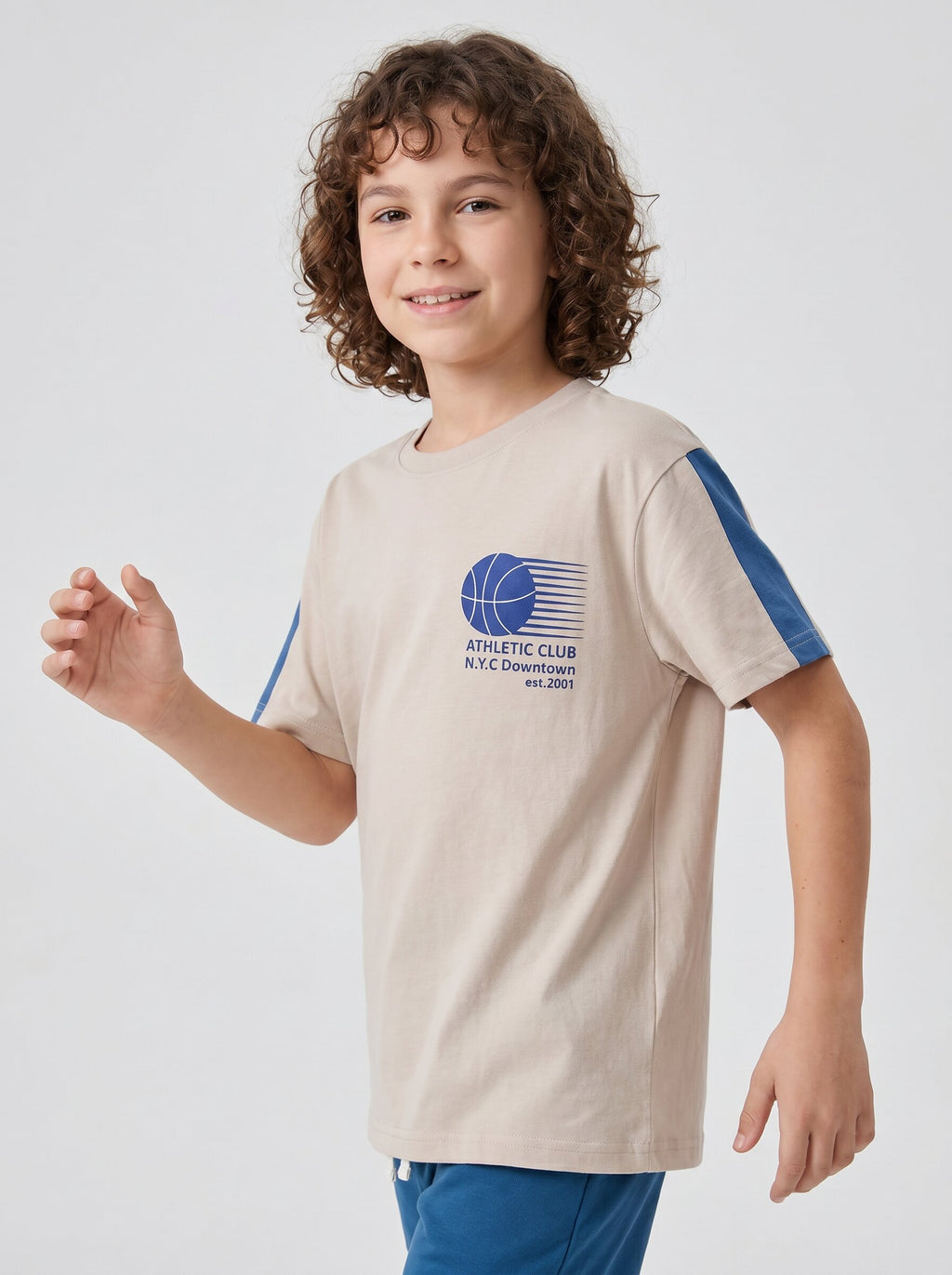boys oversized t-shirt - CODEZ Boys' Beige Athletic Club Printed Drop Shoulder Cotton T-Shirt, detail view