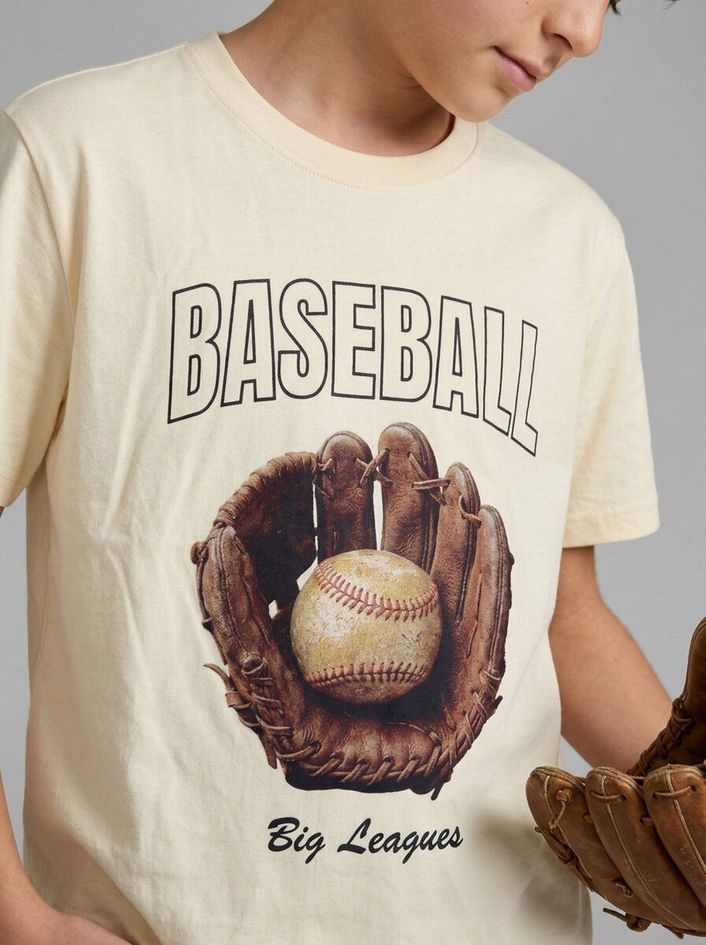 CODEZ Boys Beige Baseball Graphic Printed Drop Shoulder Cotton T-Shirt
