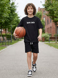CODEZ Boys Black Break Limits Graphic Printed Drop Shoulder Cotton T-Shirt