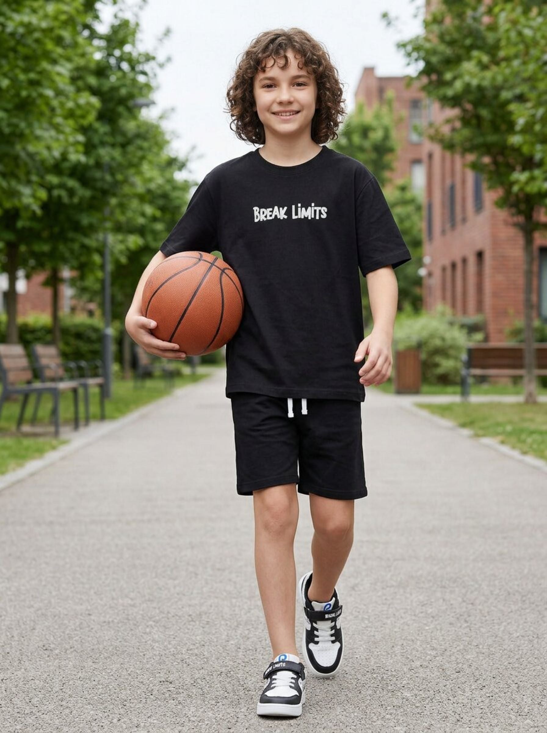 CODEZ Boys Black Break Limits Graphic Printed Drop Shoulder Cotton T-Shirt