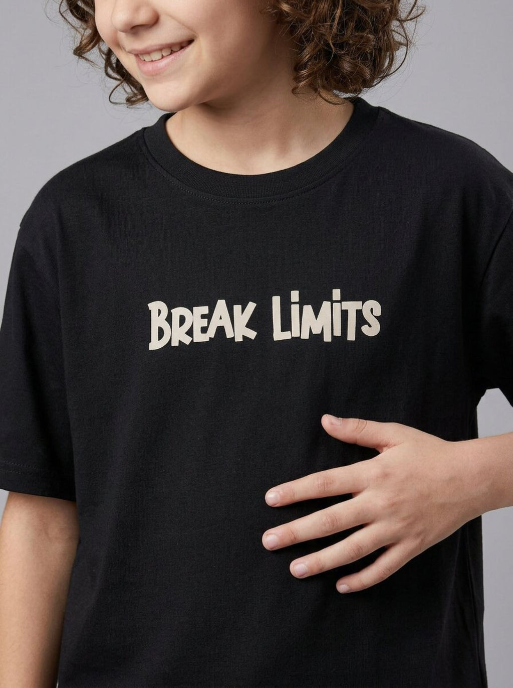 CODEZ Boys Black Break Limits Graphic Printed Drop Shoulder Cotton T-Shirt