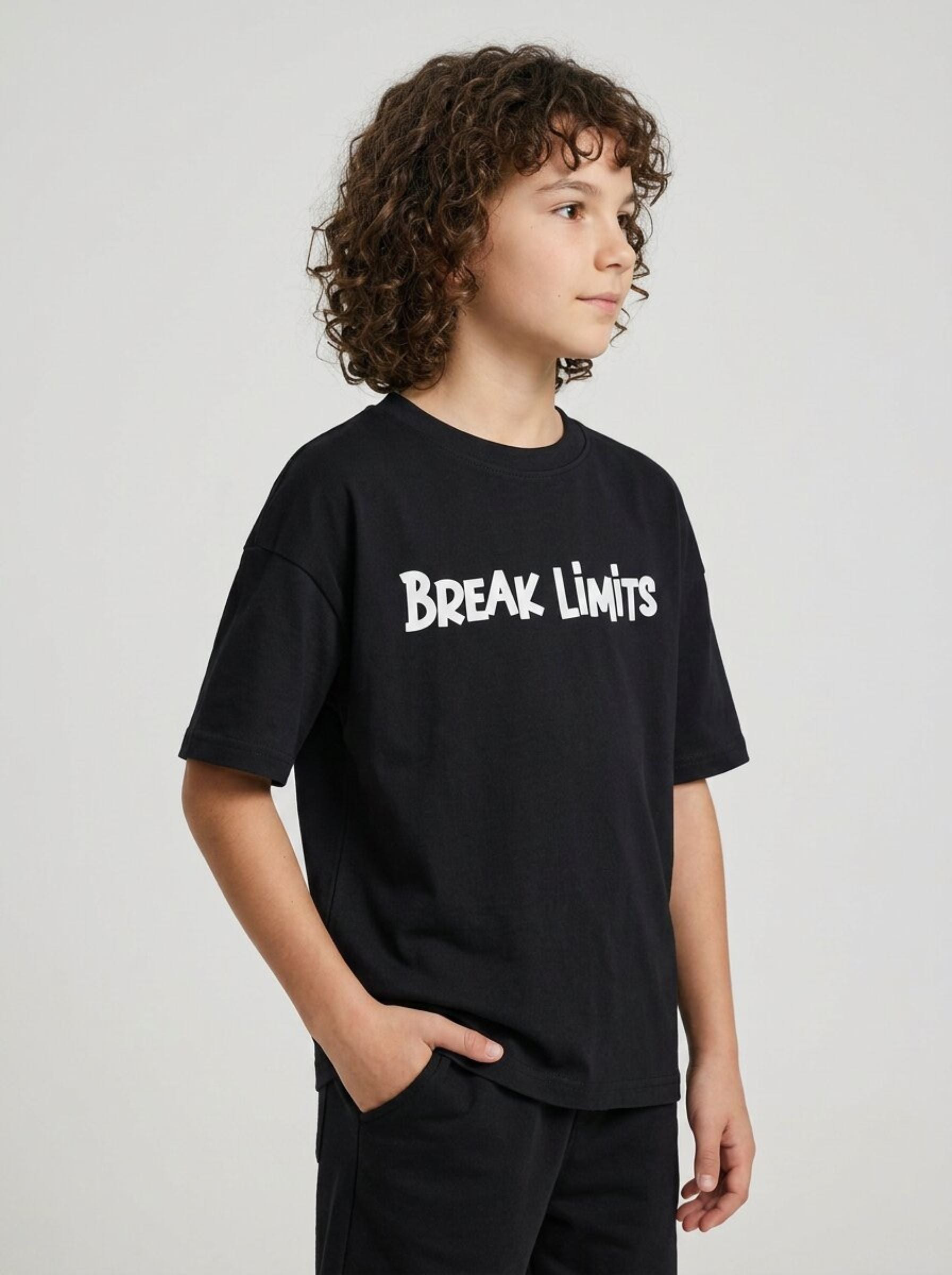 CODEZ Boys Black Break Limits Graphic Printed Drop Shoulder Cotton T-Shirt