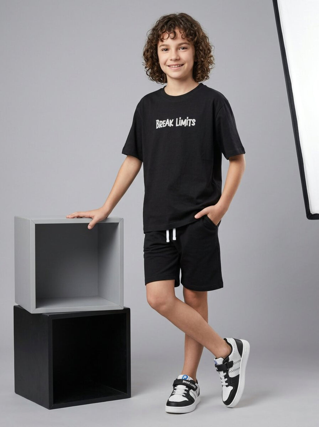 CODEZ Boys Black Break Limits Graphic Printed Drop Shoulder Cotton T-Shirt
