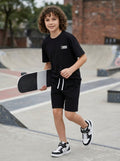 CODEZ Boys Black Basketball Graphic Printed Drop Shoulder Cotton T-Shirt