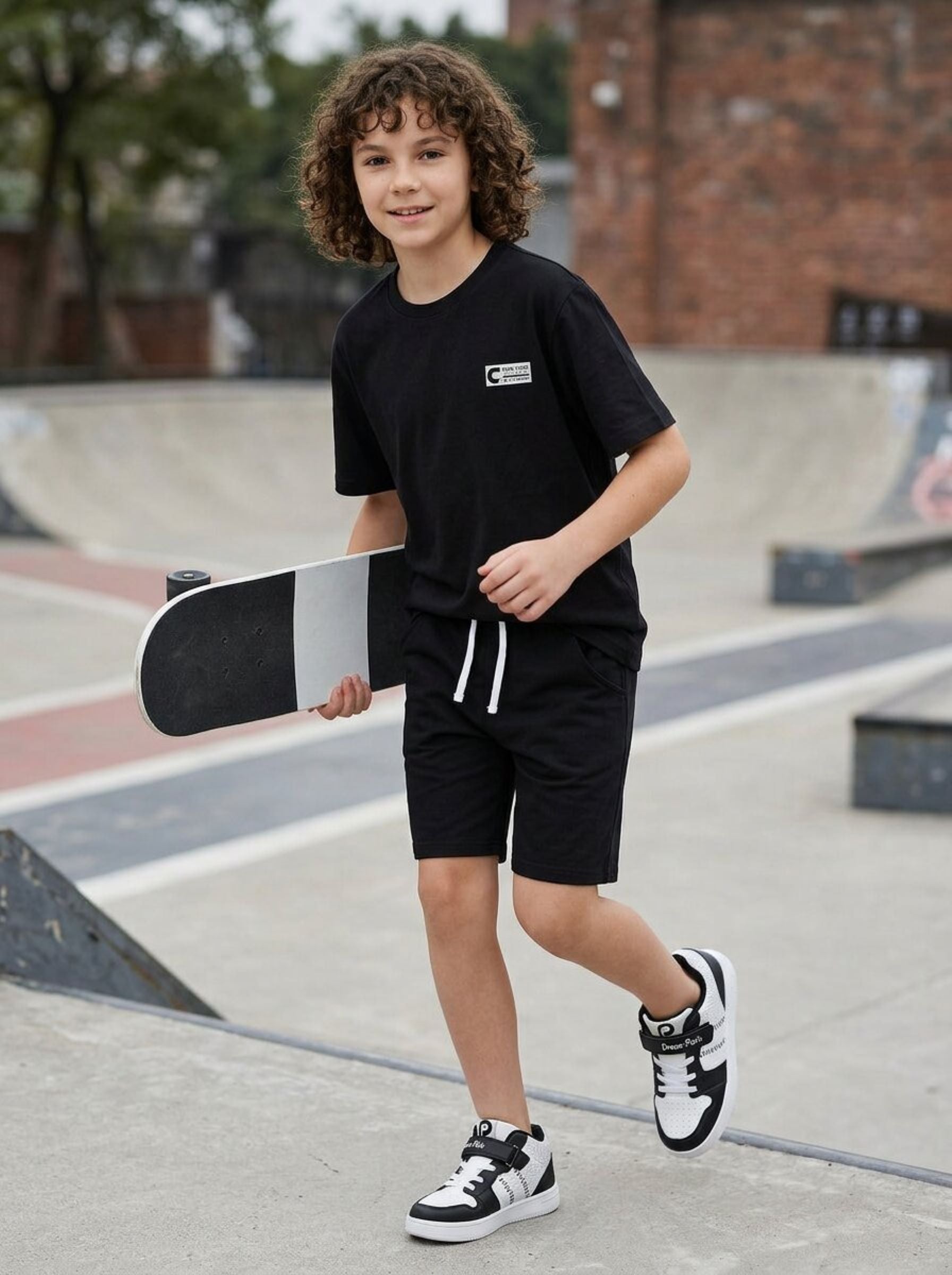 CODEZ Boys Black Basketball Graphic Printed Drop Shoulder Cotton T-Shirt