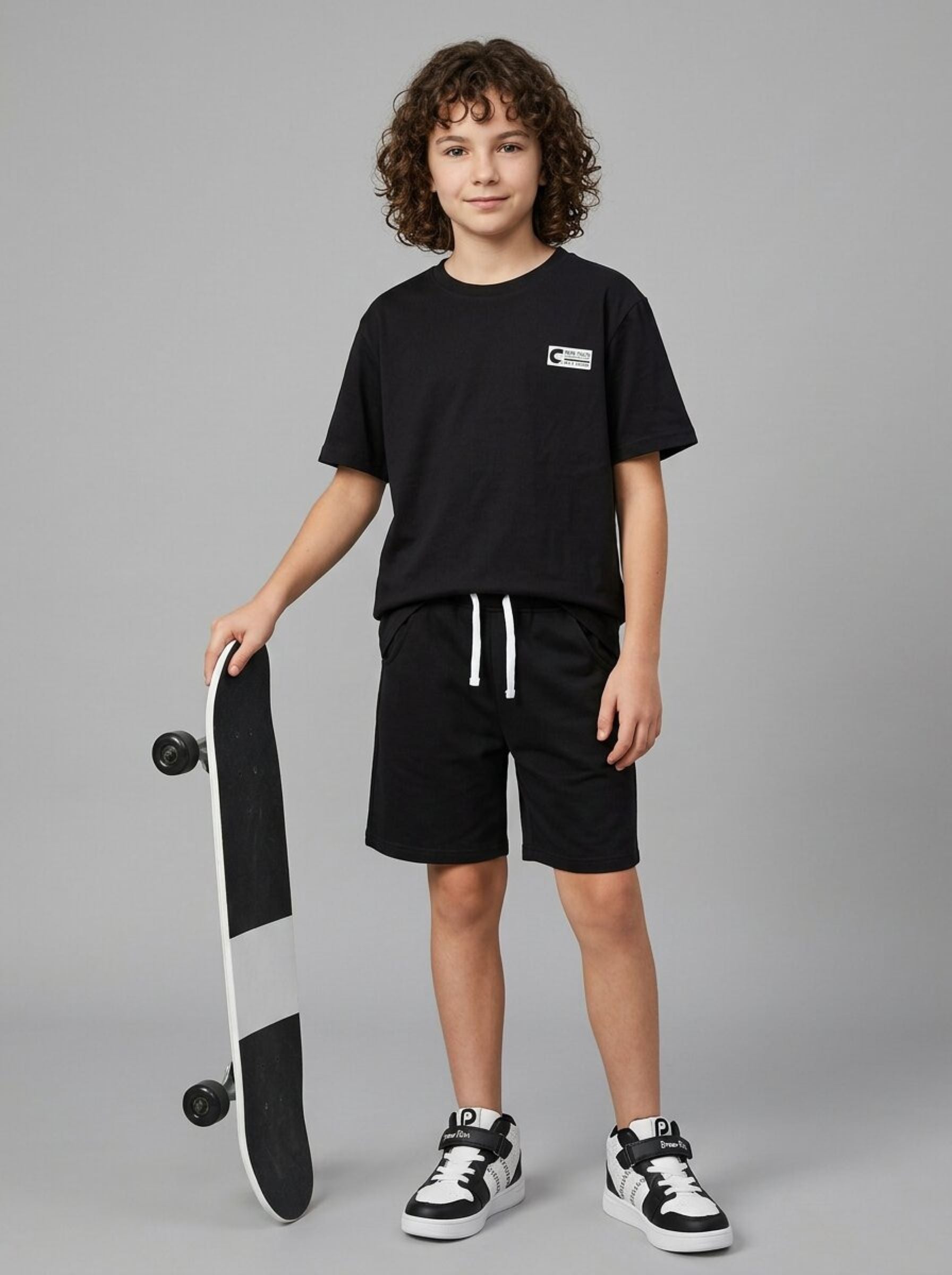 CODEZ Boys Black Basketball Graphic Printed Drop Shoulder Cotton T-Shirt