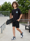 CODEZ Boys Black Tropicoast Graphic Printed Drop Shoulder Cotton T-Shirt