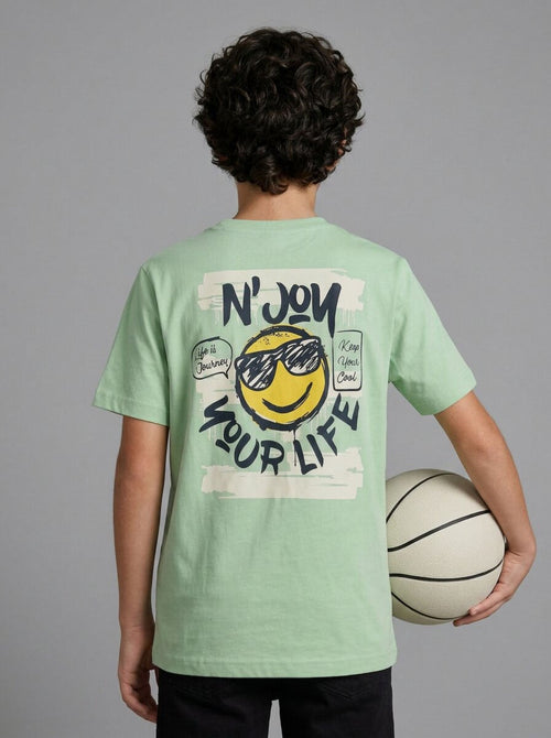 CODEZ Boys Green N'Joy Your Life Graphic Drop Shoulder T-Shirt