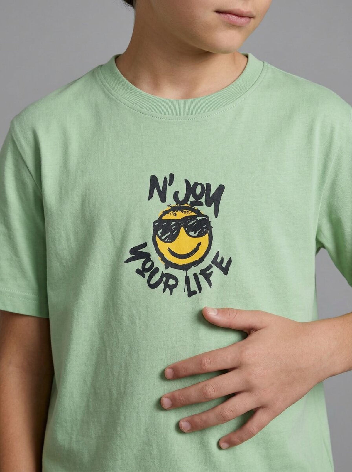 boys oversized t-shirt - CODEZ Boys' Green N'Joy Your Life Graphic Drop Shoulder T-Shirt, side view