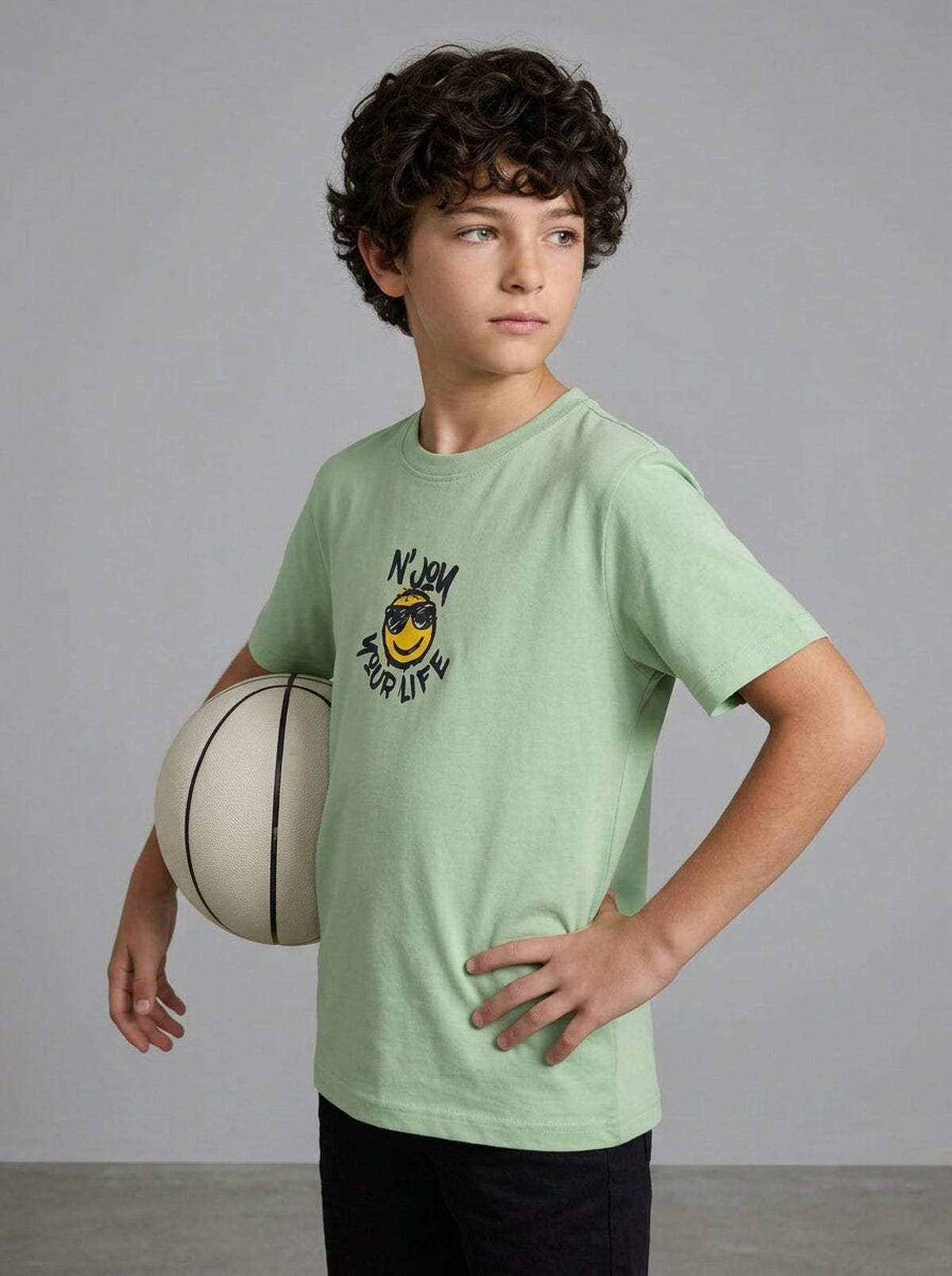 boys oversized t-shirt - CODEZ Boys' Green N'Joy Your Life Graphic Drop Shoulder T-Shirt, detail view