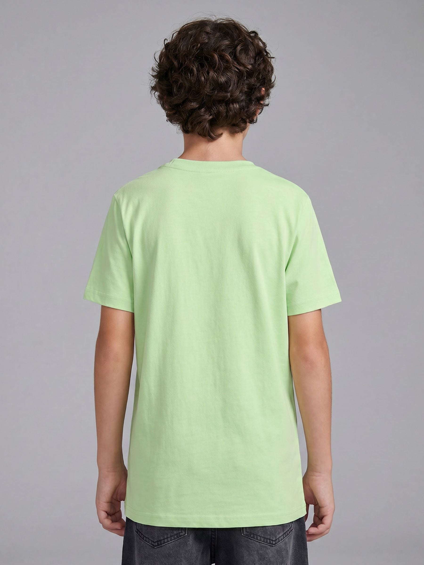 CODEZ Boys Light Green Le Marais Graphic Printed Drop Shoulder Cotton T-Shirt