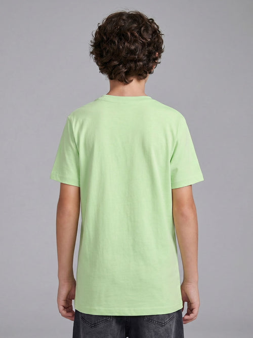 CODEZ Boys Light Green Le Marais Graphic Printed Drop Shoulder Cotton T-Shirt
