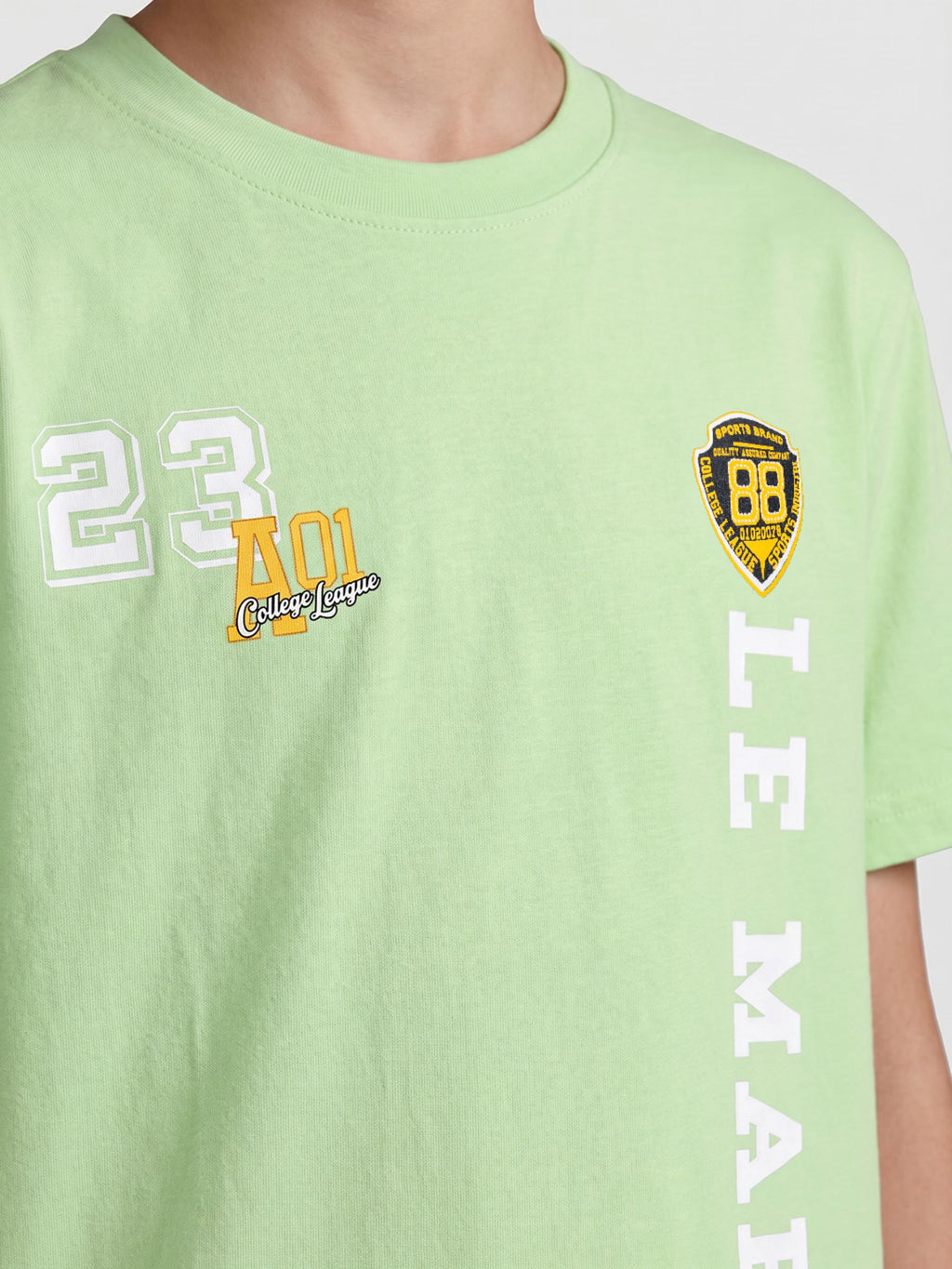 CODEZ Boys Light Green Le Marais Graphic Printed Drop Shoulder Cotton T-Shirt
