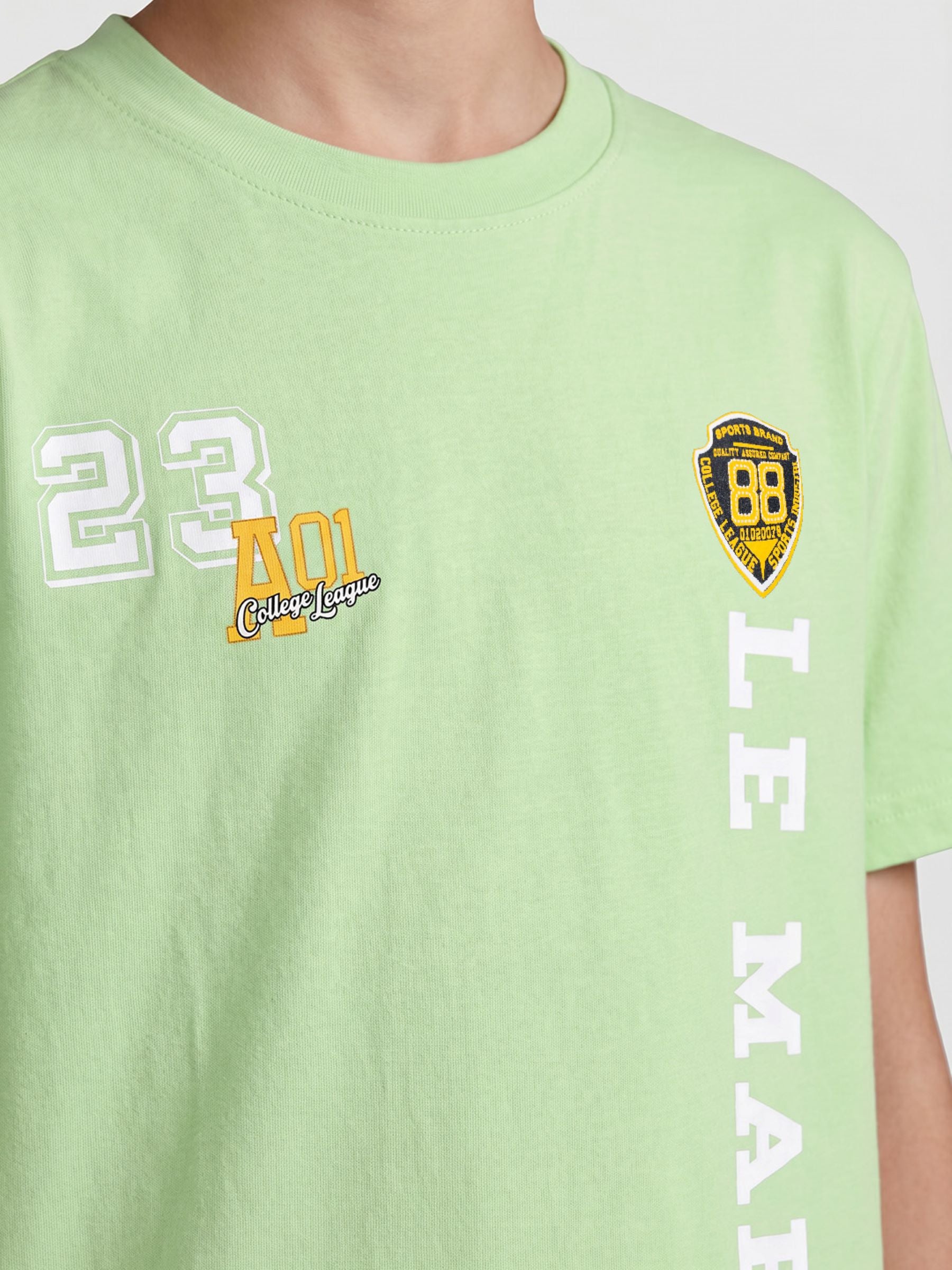 CODEZ Boys Light Green Le Marais Graphic Printed Drop Shoulder Cotton T-Shirt
