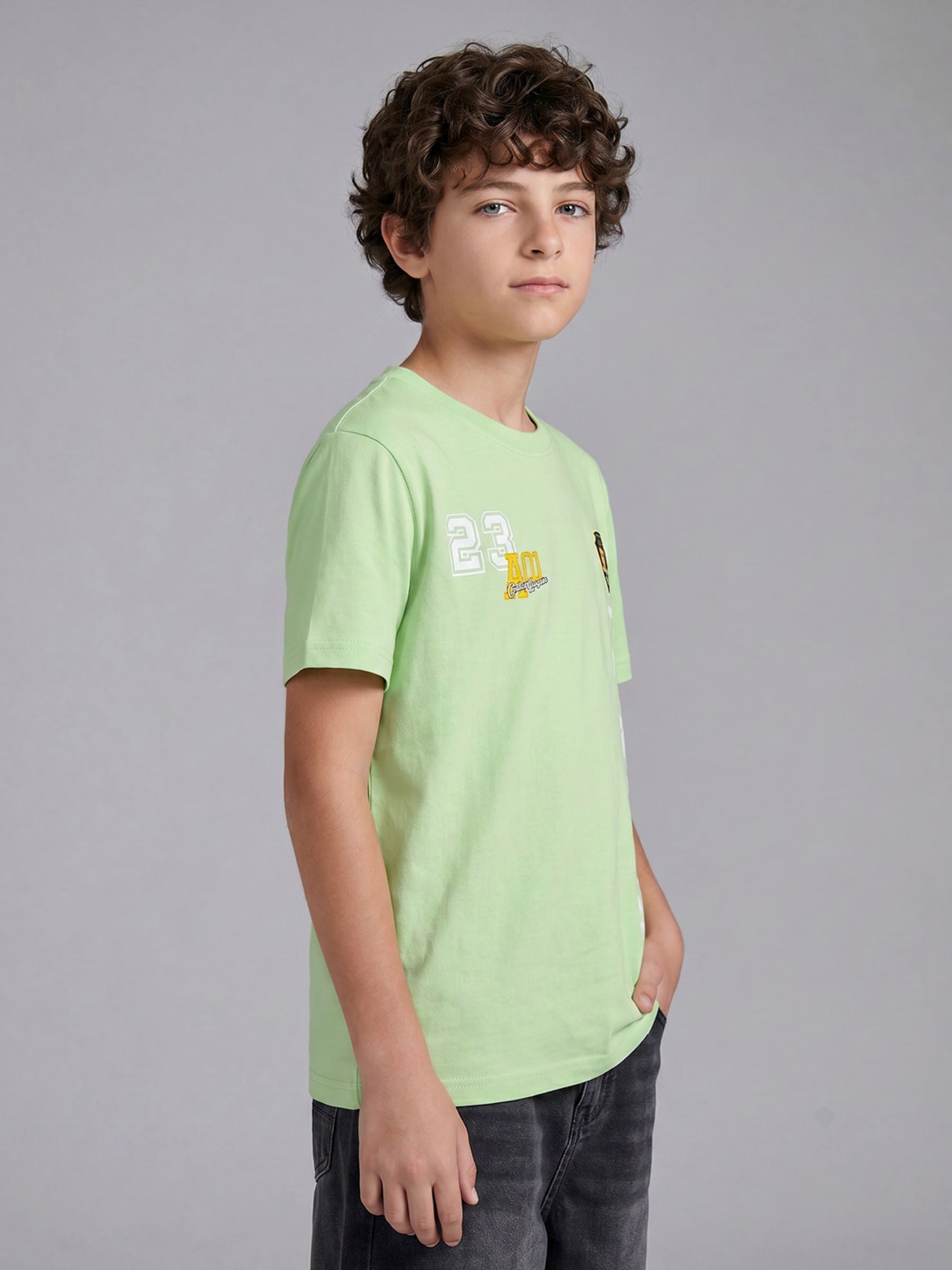 CODEZ Boys Light Green Le Marais Graphic Printed Drop Shoulder Cotton T-Shirt