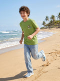 CODEZ Boys Green Surf Basics Graphic Printed Drop Shoulder Cotton T-Shirt