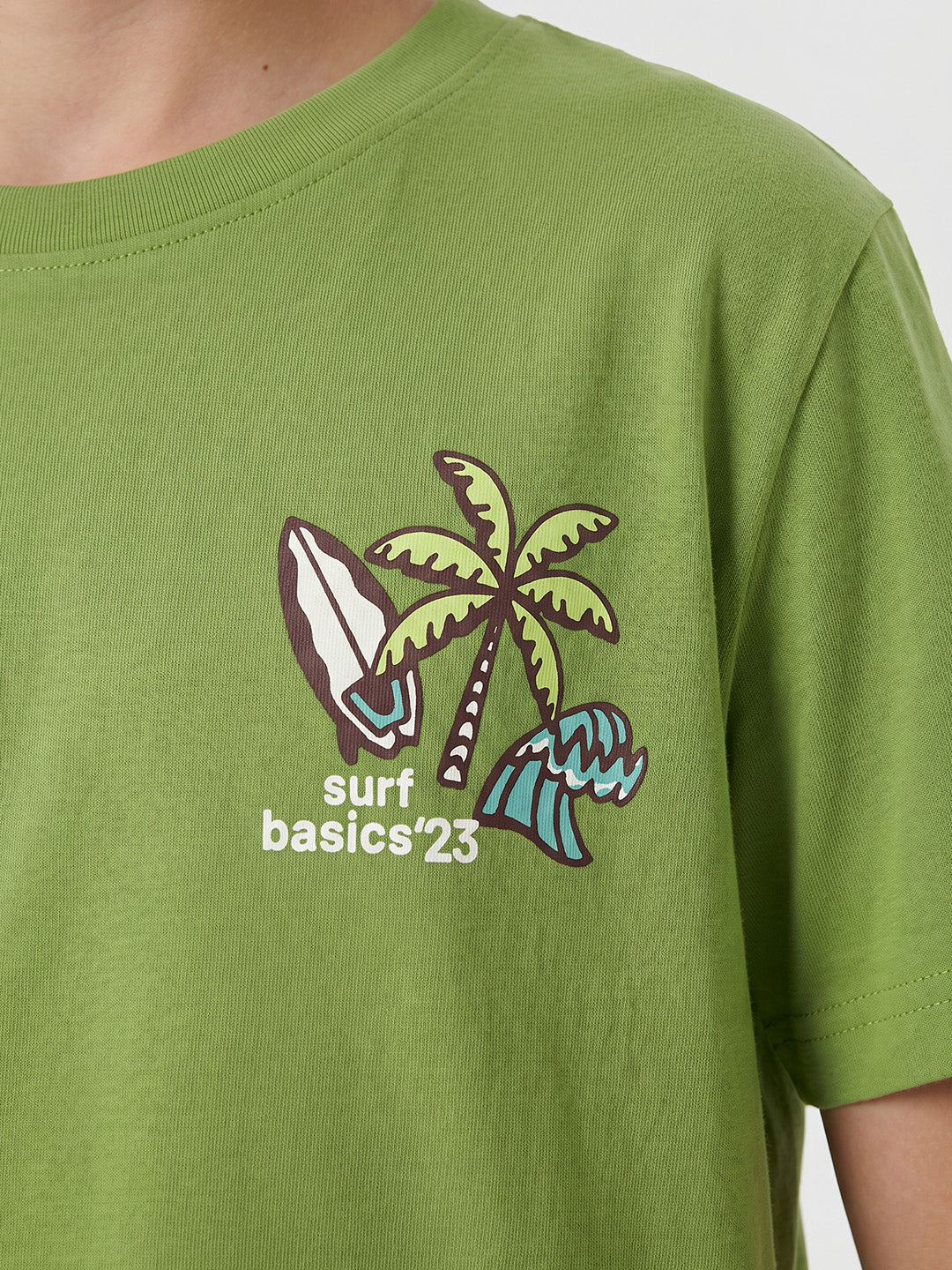 CODEZ Boys Green Surf Basics Graphic Printed Drop Shoulder Cotton T-Shirt