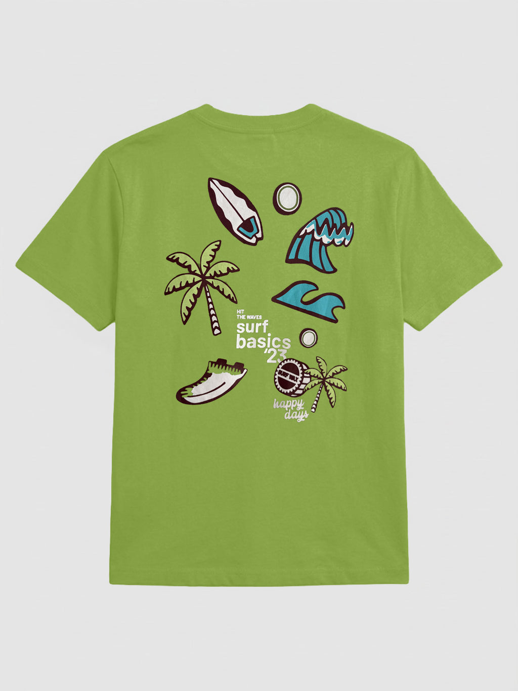CODEZ Boys Green Surf Basics Graphic Printed Drop Shoulder Cotton T-Shirt