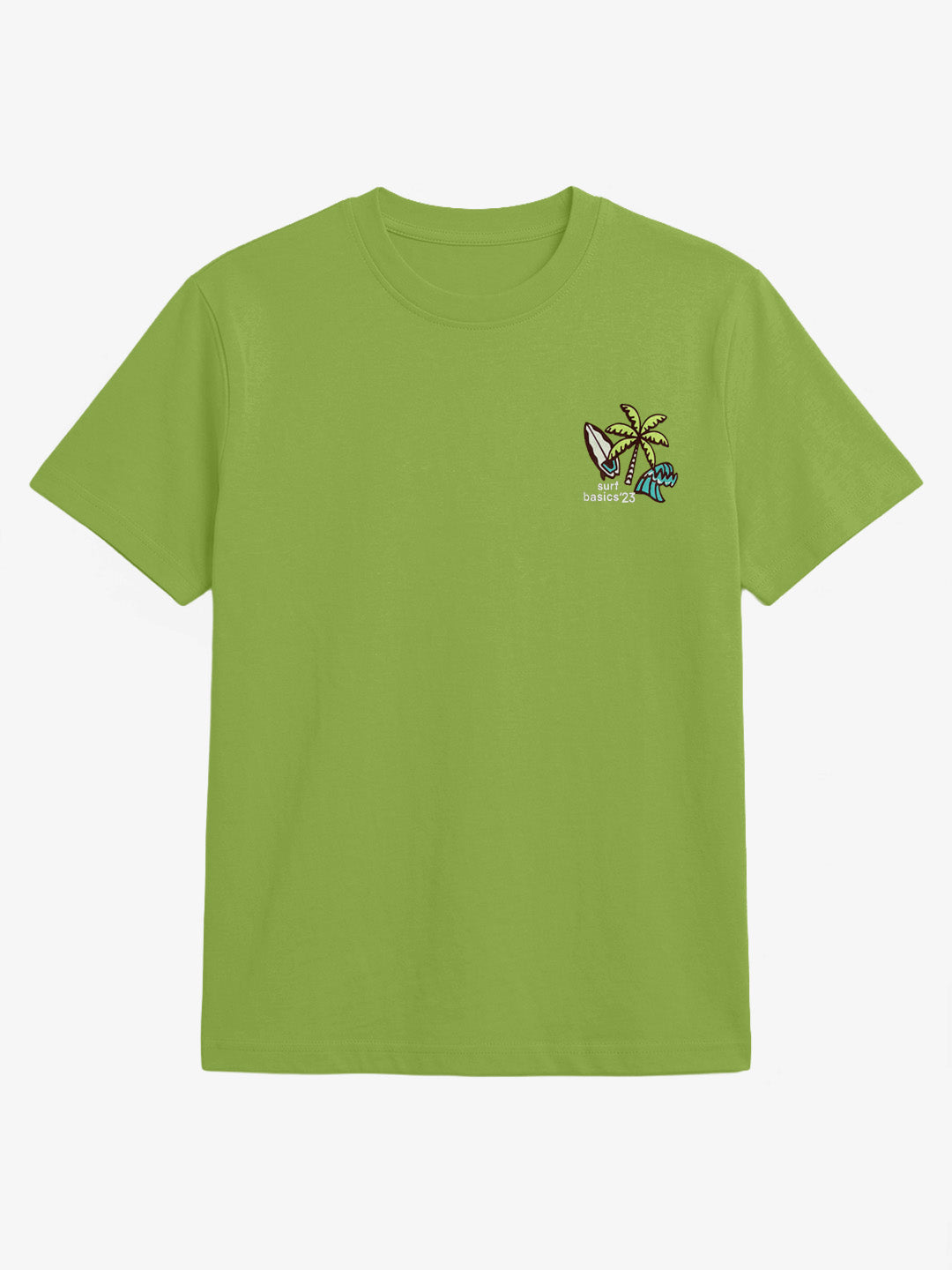 CODEZ Boys Green Surf Basics Graphic Printed Drop Shoulder Cotton T-Shirt