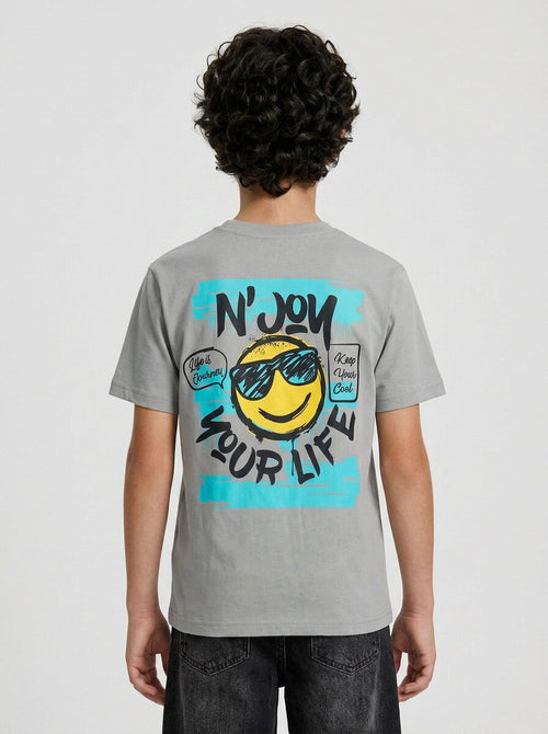 CODEZ Boys Grey N'Joy Your Life Graphic Drop Shoulder T-Shirt