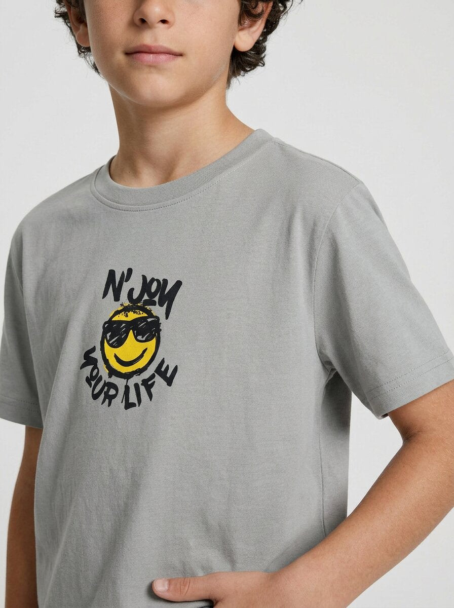 CODEZ Boys Grey N'Joy Your Life Graphic Drop Shoulder T-Shirt
