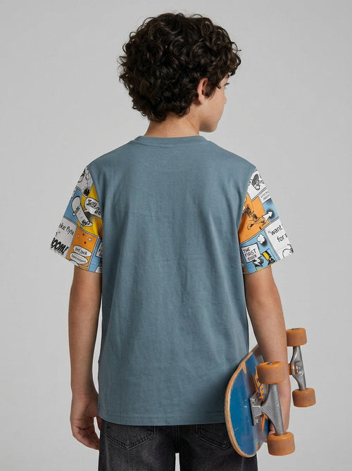 CODEZ Boys Grey Comic Print Sleeve Drop Shoulder T-Shirt