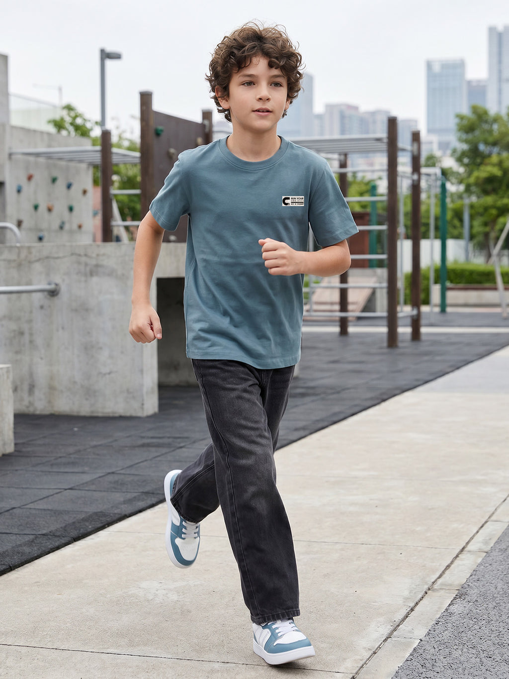 CODEZ Boys Grey Basketball Graphic Printed Drop Shoulder Cotton T-Shirt