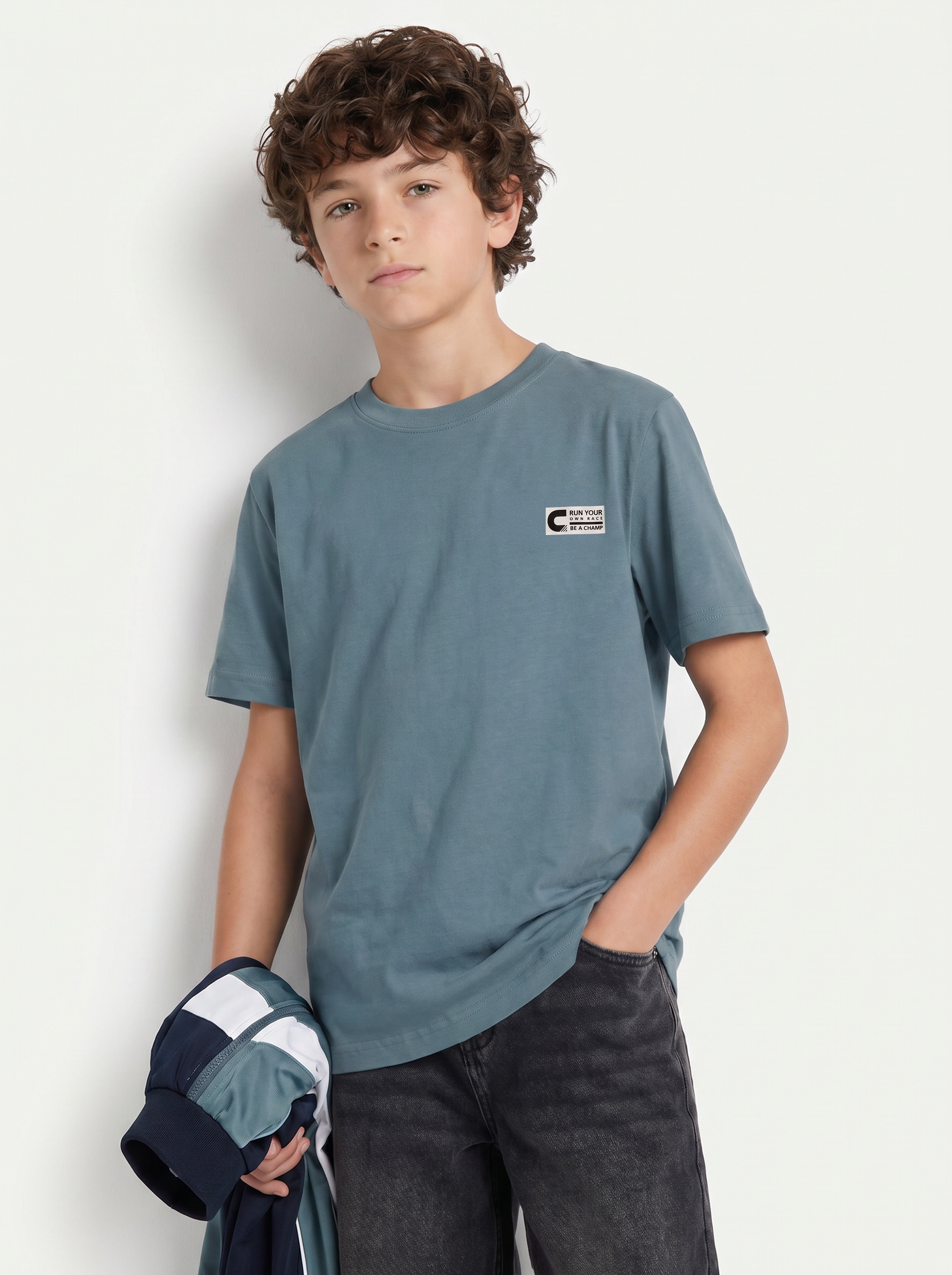 CODEZ Boys Grey Basketball Graphic Printed Drop Shoulder Cotton T-Shirt