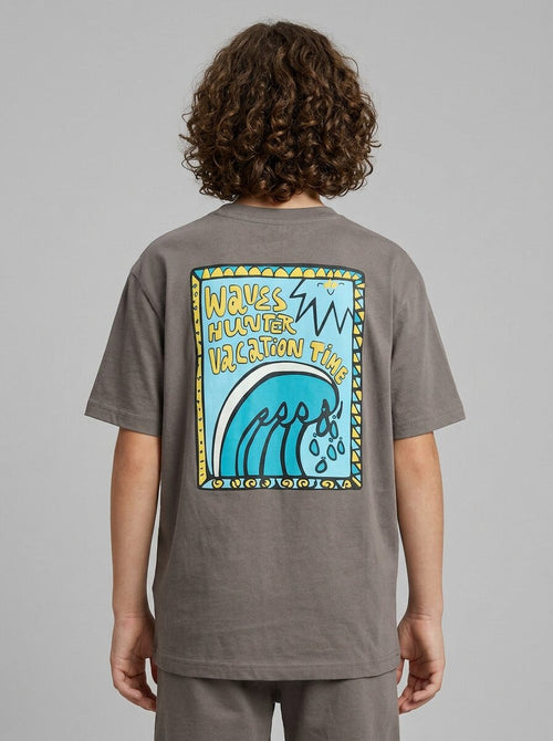 CODEZ Boys Grey Waves Hunter Graphic Drop Shoulder T-Shirt