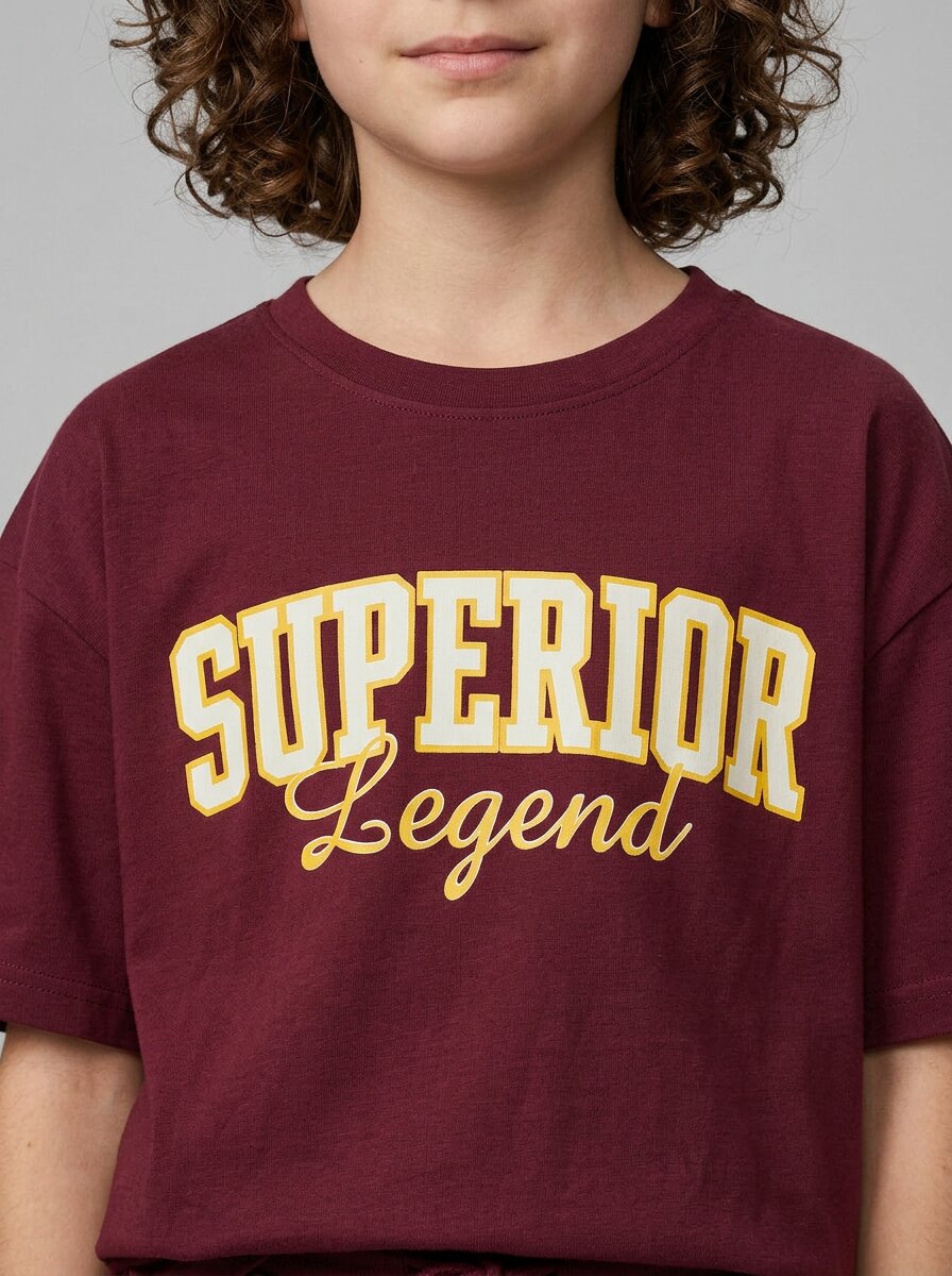 CODEZ Boys Maroon Superior Legend Drop Shoulder T-Shirt