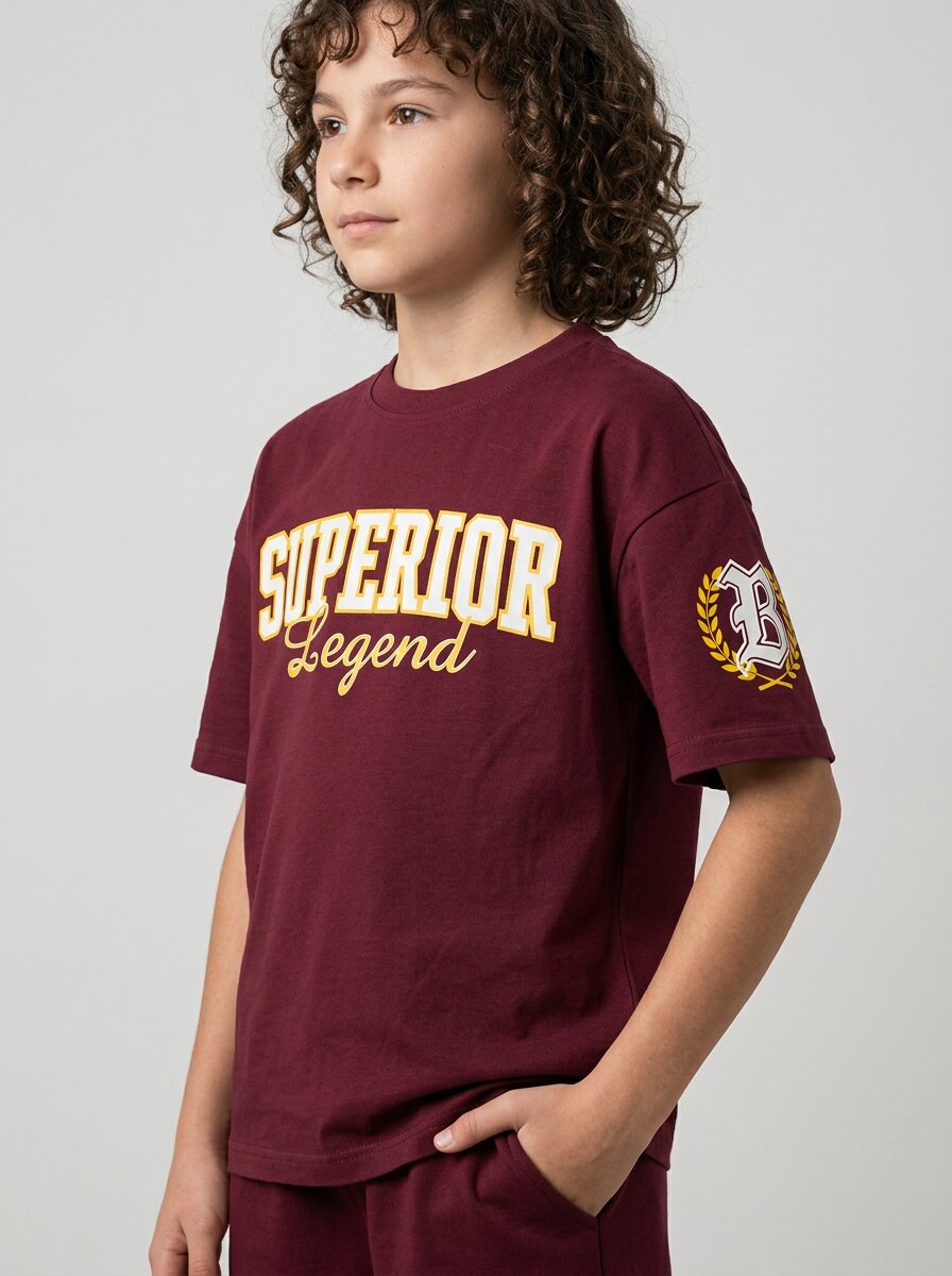 CODEZ Boys Maroon Superior Legend Drop Shoulder T-Shirt